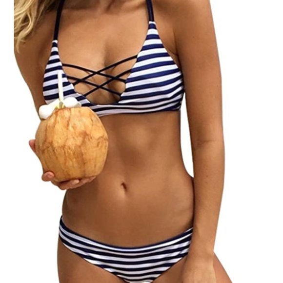 Cupshe Other - NWT Stripe Strappy Cross Bikini Set 2 Piece Match